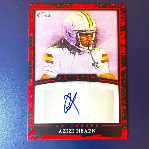 Rookie Card Auto Red Rare Azizi Hearn 2022 Sage Artistry New England Patriots - Picture 1 of 2